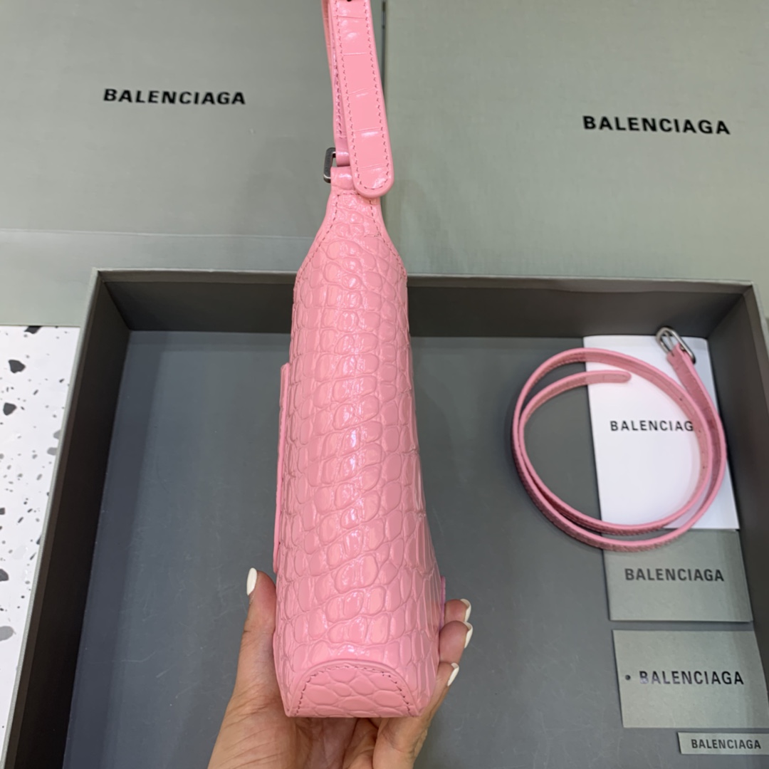 Balenciaga XX Small Hobo Flap Bag Crocodile Embossed Pink